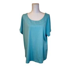 Rafaella Womens Knit Top Size 3X Blue Casual Spring Career Cotton